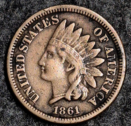 1861 Indian Head Cent VF+ Features  Type II Chunky Oak Wreath Coin Shown