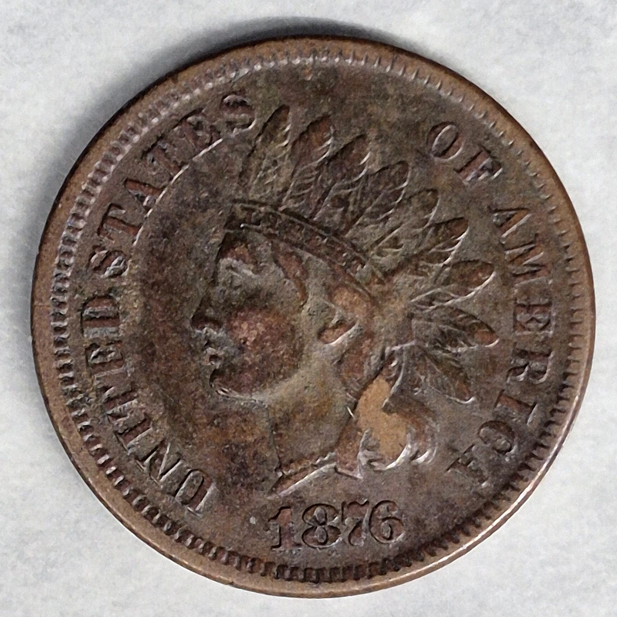1876 Indian Head Cent Penny 1C VF Very Fine Semi Key Date Low Mintage Bronze