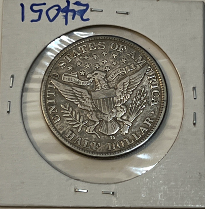 1907-D Barber Half Dollar Strong XF/AU Details - Sharp Denver Mint 90% Silver