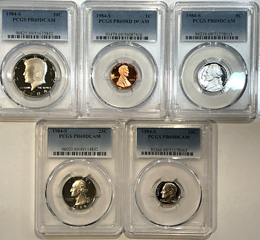 1984-S Proof Set Date 5 Coin Newly Graded PCGS PR69 DCAM Perfect Gift