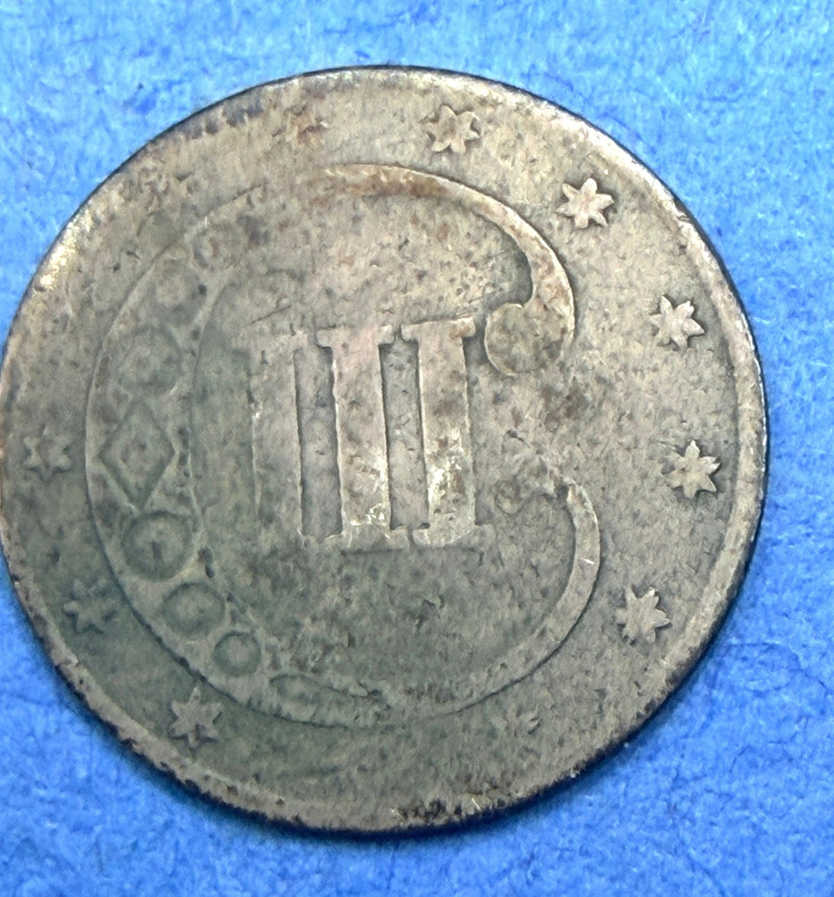 1852 Three Cent Silver Trime 3CS AG Dark Toned Type 1 Antique US Smallest Coin - view 6