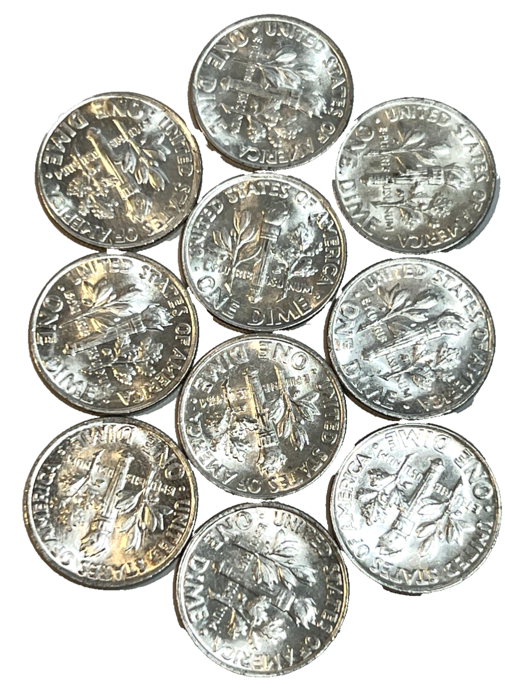 {10} 1961 Roosevelt Dimes 90% Silver BU Uncirculated Condition $1 Face Value