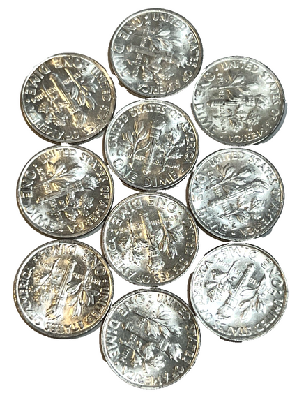{10} 1961 Roosevelt Dimes 90% Silver BU Uncirculated Condition $1 Face Value