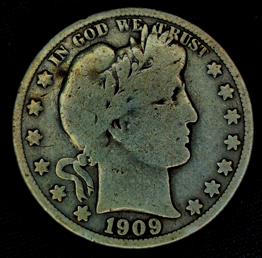 1909 S Barber Half Dollar 90% Silver Strong VG Features Full Motto 50C