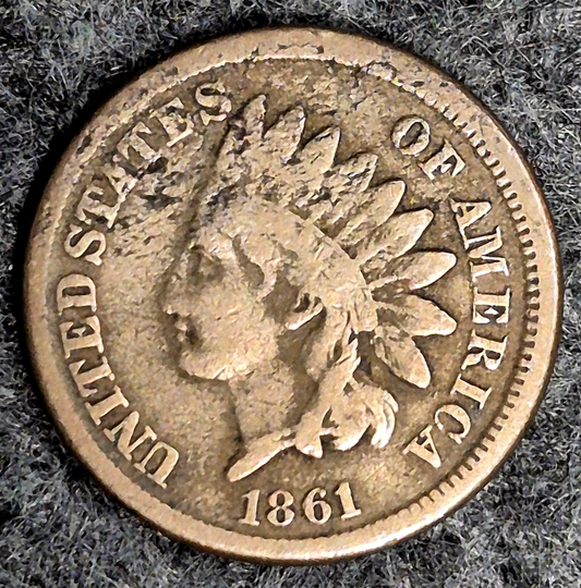 1861 Indian Head Cent VG+ Features  Type II Chunky Oak Wreath Coin Shown