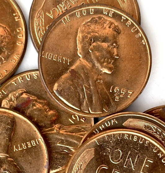 SET of 2 ✅ 1957 - P&D Lincoln Wheat 1c BRILLIANT UNCIRCULATED From OBW Roll