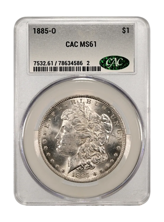 ✅ 1885-O Morgan $1 Dollar CAC MS 61 BU Newly Graded Bright Shiny 90% SILVER Coin