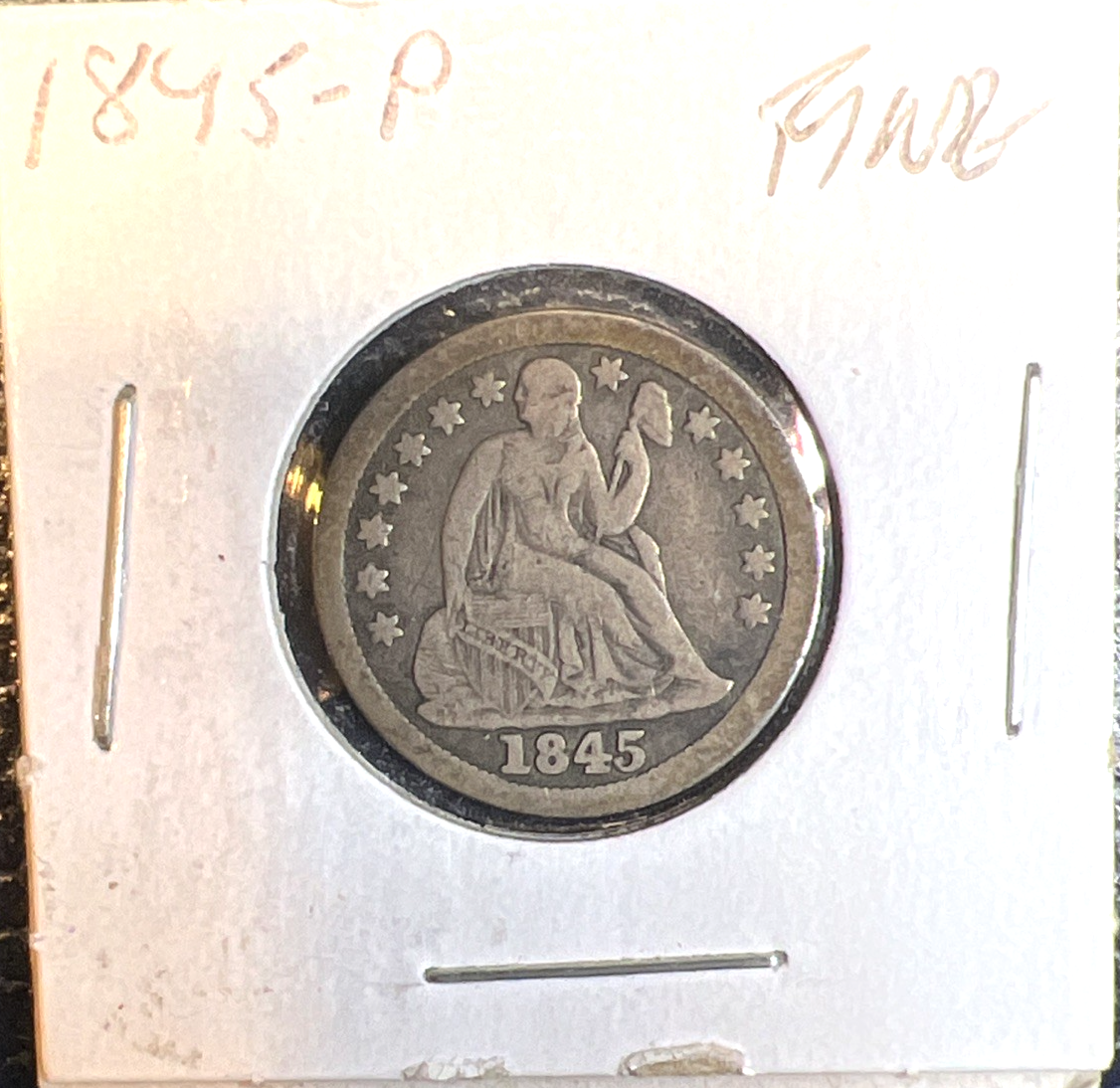 1845 Liberty Seated Dime 90% Silver 10c Coin Full Liberty Fine - Very Fine
