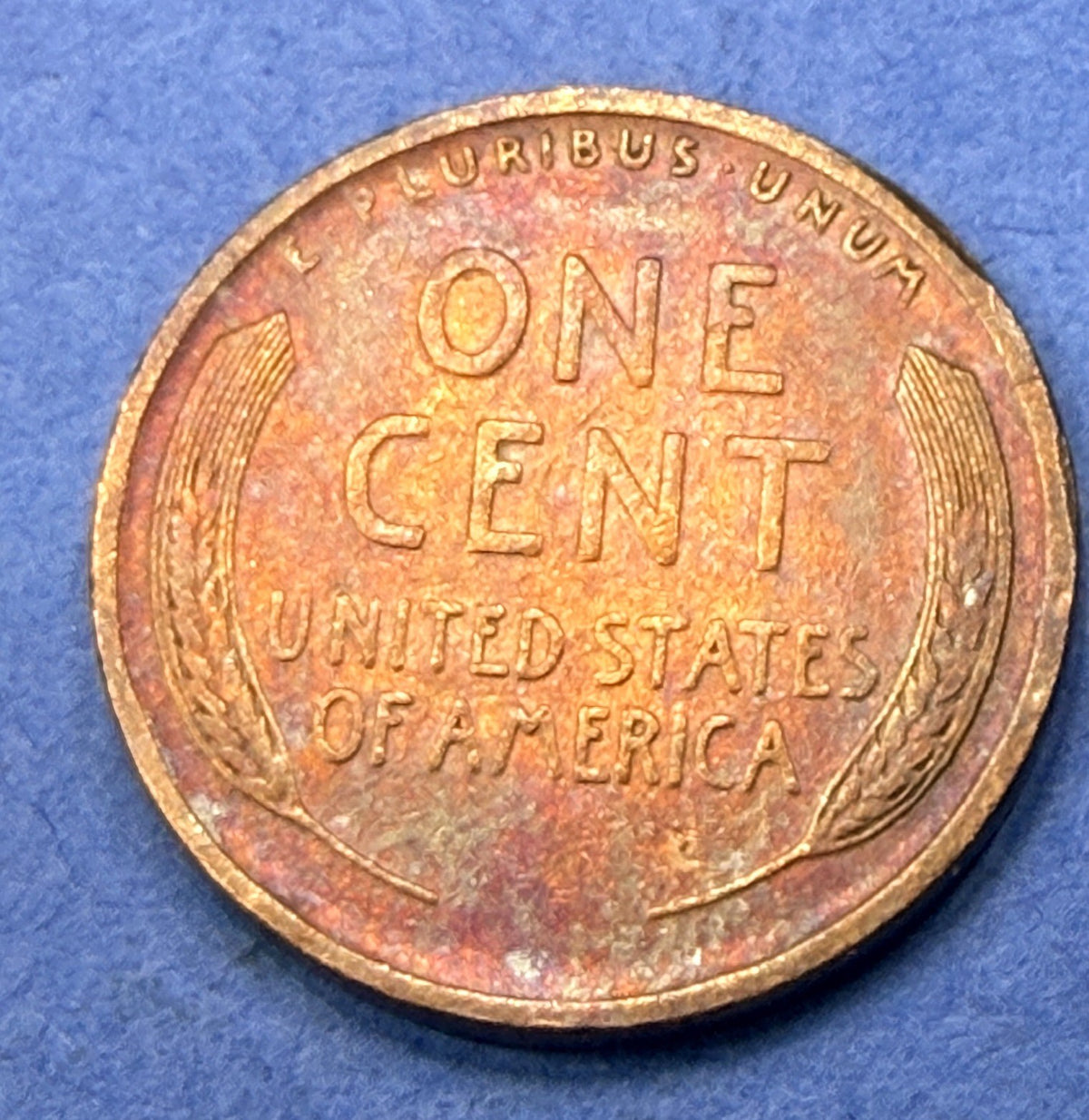 1909 Lincoln Wheat Cent 1C VF Super Toner Rose Magenta Blue Toned First Year US