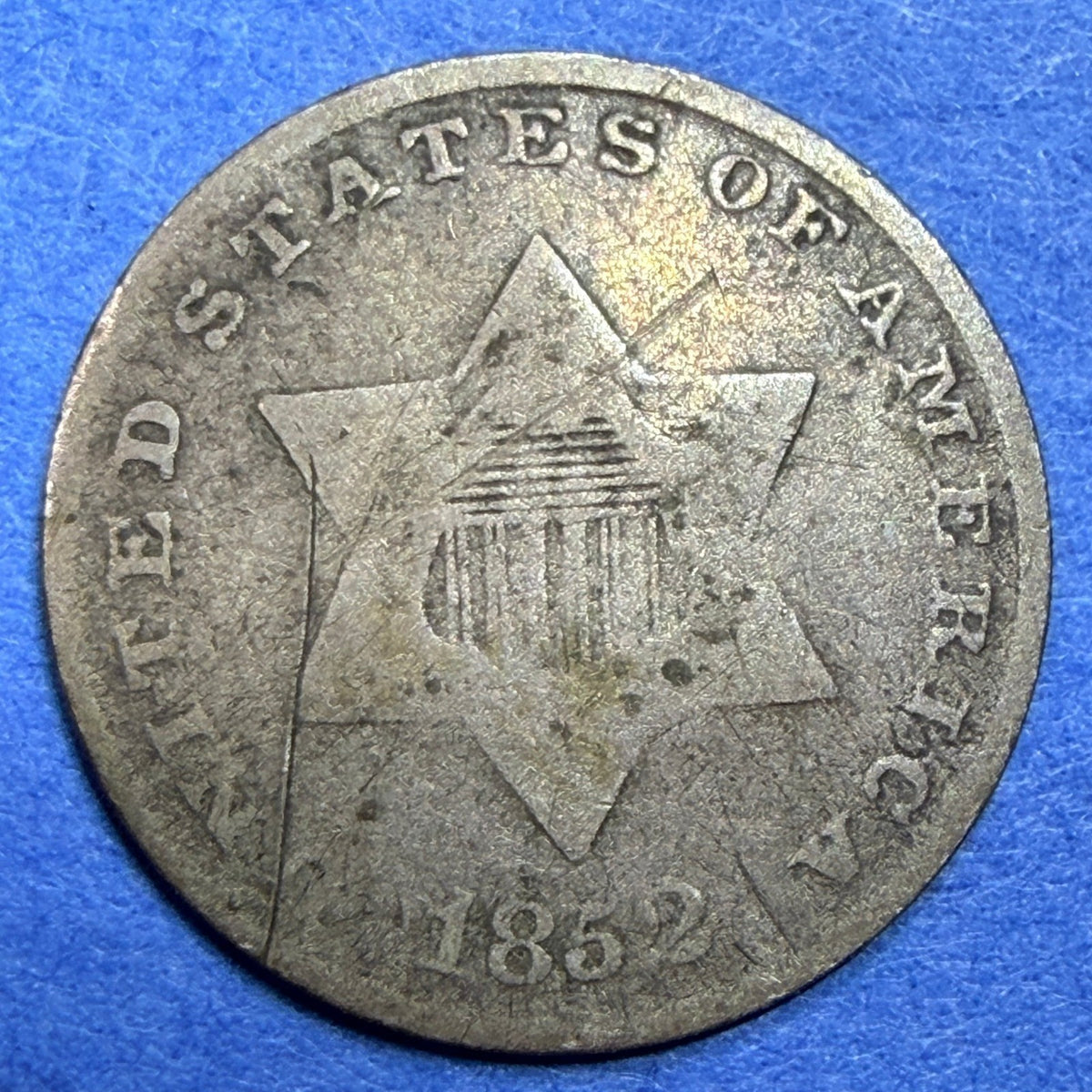 1852 Silver Three Cent Piece Trime 3C VG Very Good 75% Silver US Coin