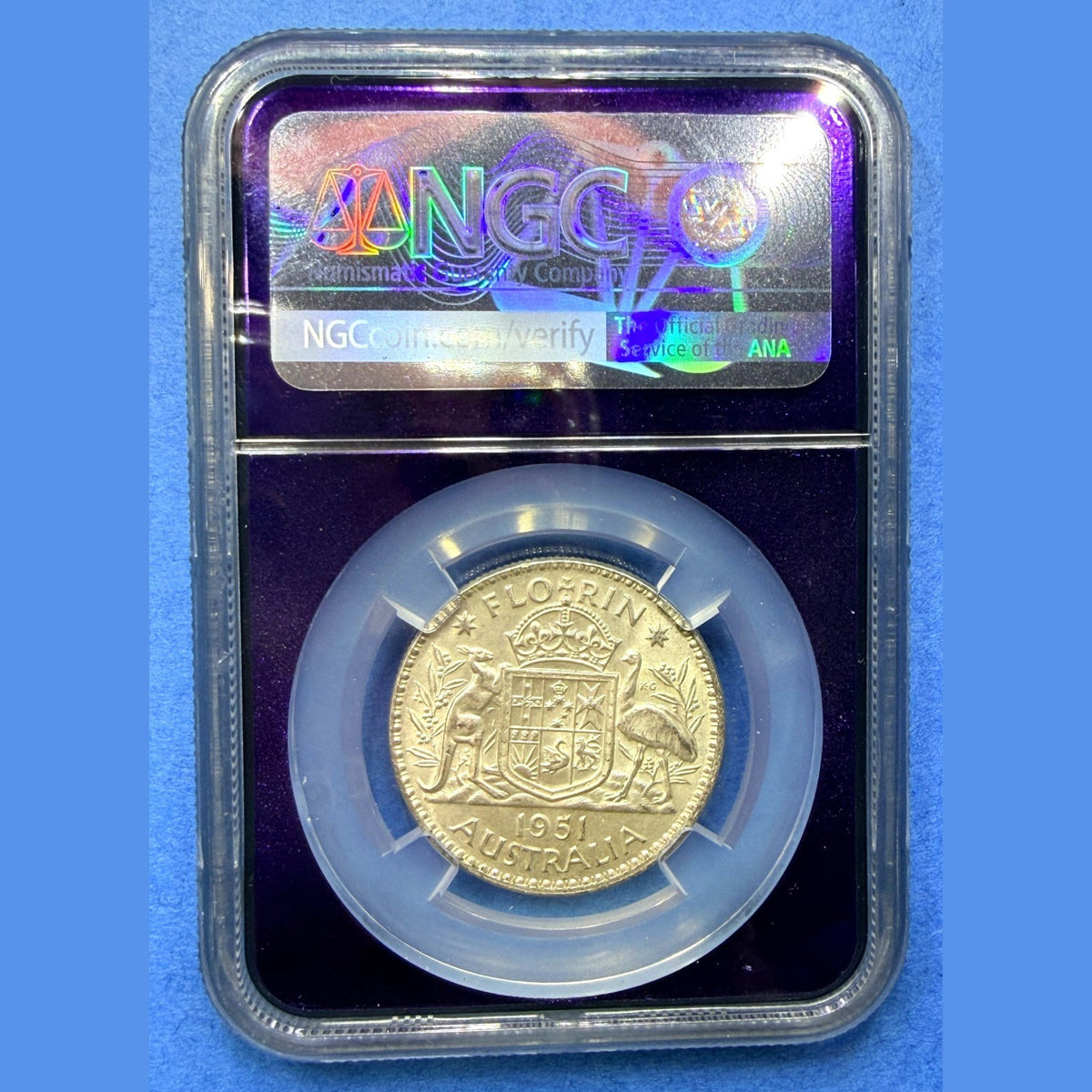 1951 Australia Florin 2 Shillings Arms NGC MS61 Silver George VI Bee Label Coin