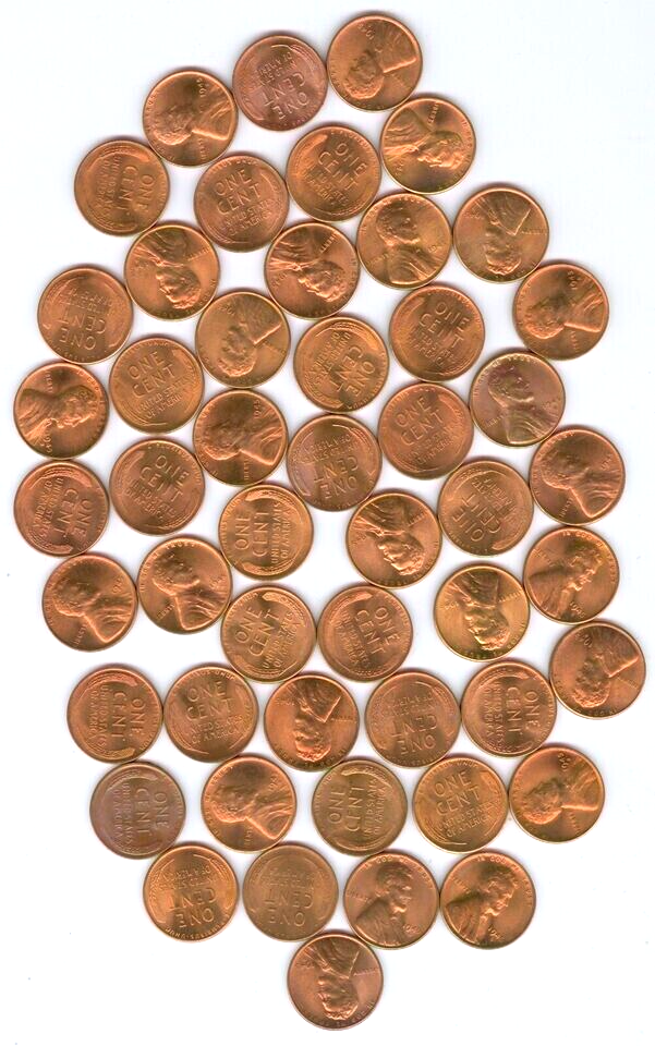 1945-S Red Gem BU Lincoln Wheat 1c BRILLIANT UNCIRCULATED From OBW Roll