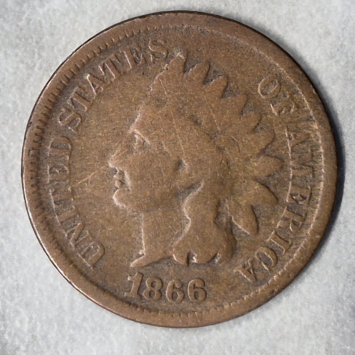 1866 Indian Head Cent Penny 1C G+ Good Plus Early Bronze Low Mintage Semi Key