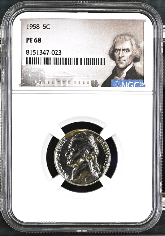 ✅  1958 Proof  Nickel NGC Highly Graded PF 68 Thomas Jefferson Label White House