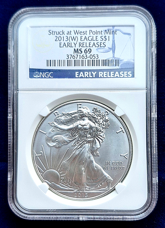 2013(W) USA EAGLE $1 SILVER STRUCK AT WEST POINT MINT EARLY RELEASES NGC MS 69