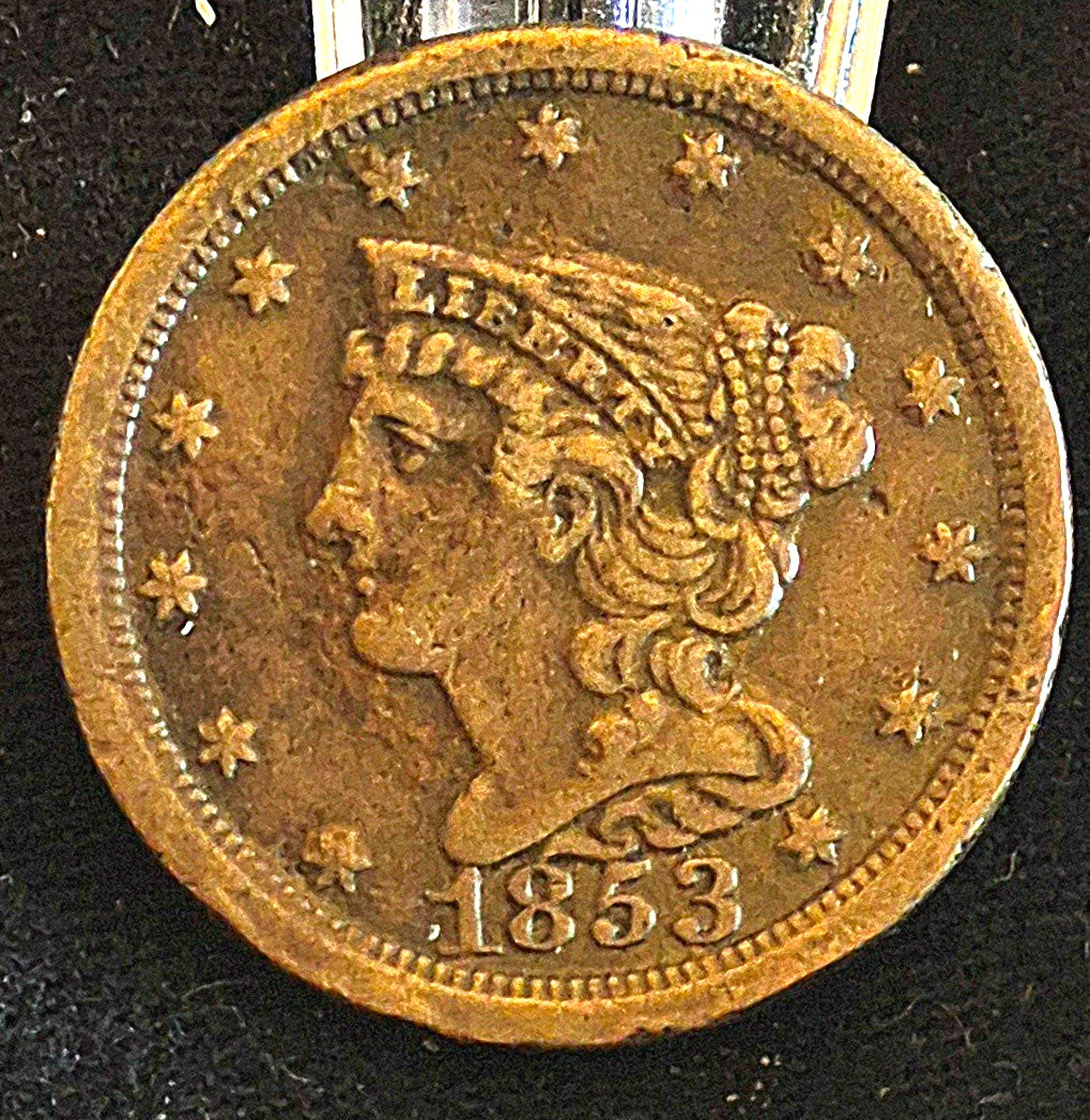 RARE 1853 Braided Hair Half Cent Strong XF Features (Only 3000 Survive Per PCGS)