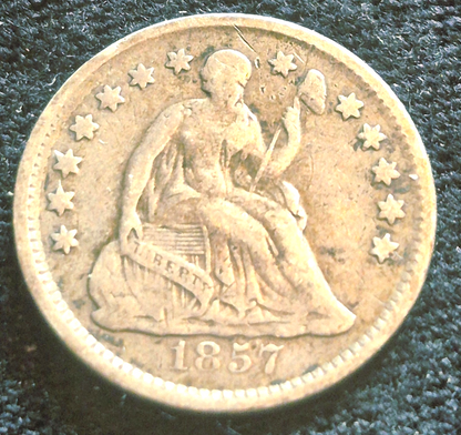 1857 Liberty Seated Half Dime 90% Silver Variety 2, F-VF Features