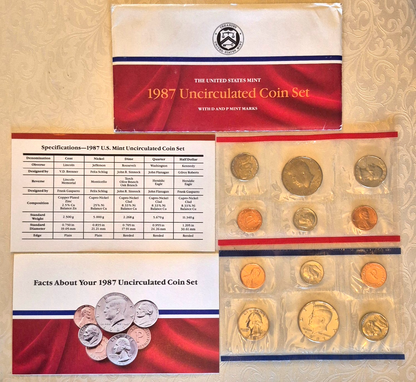 1987 P and D Annual United States Mint Uncirculated 10 Coin Set in OGP