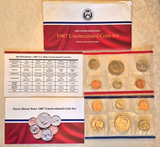 1987 P and D Annual United States Mint Uncirculated 10 Coin Set in OGP
