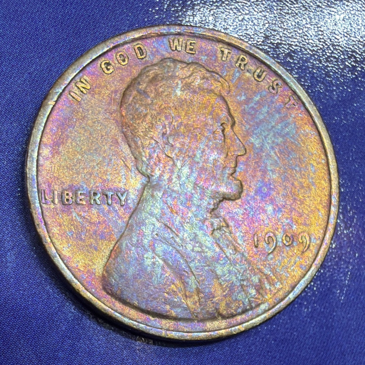 1909 Lincoln Wheat Cent 1C AU Rainbow Toned Brown Penny Philadelphia US Coin