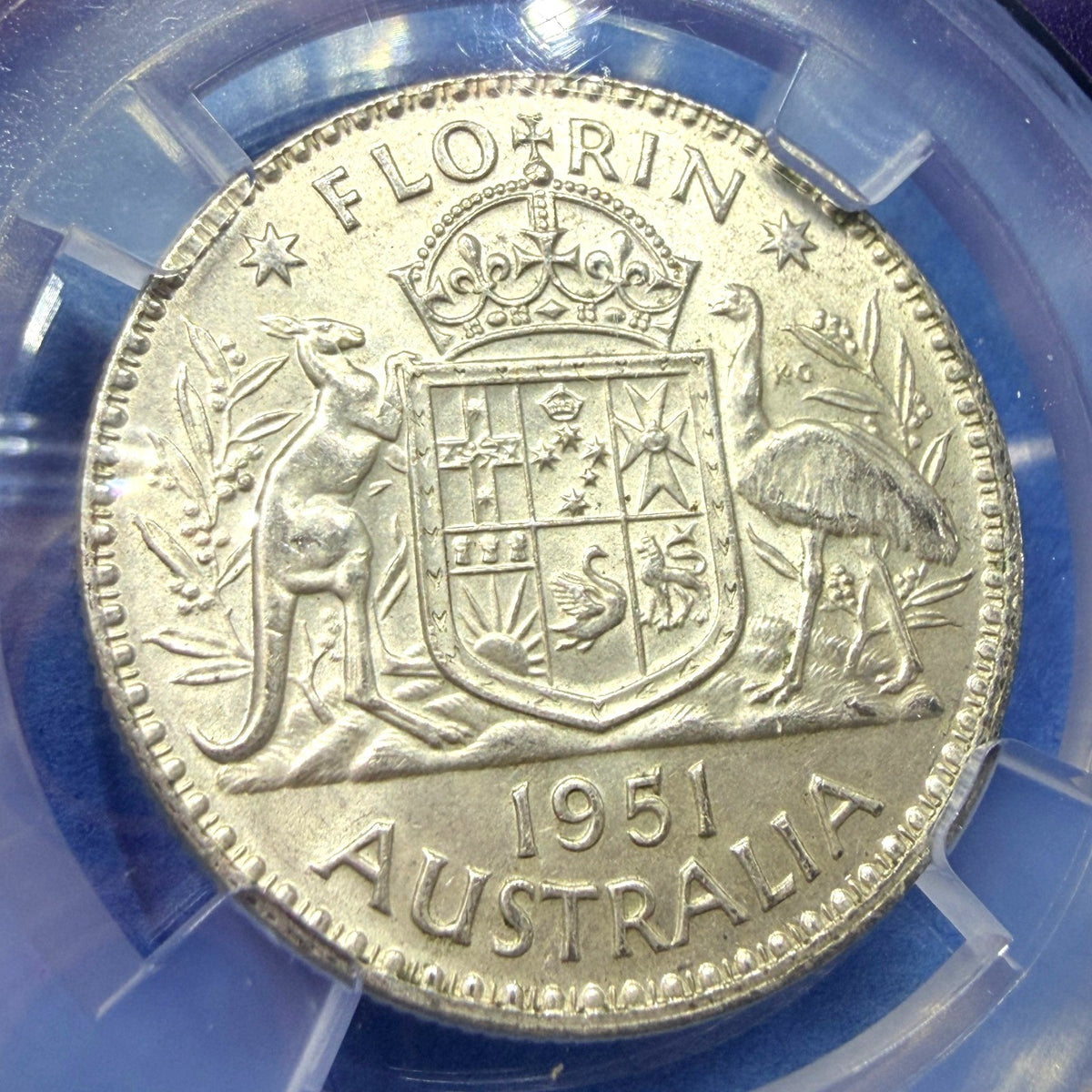 1951 Australia Florin 2 Shillings Arms NGC MS61 Silver George VI Bee Label Coin