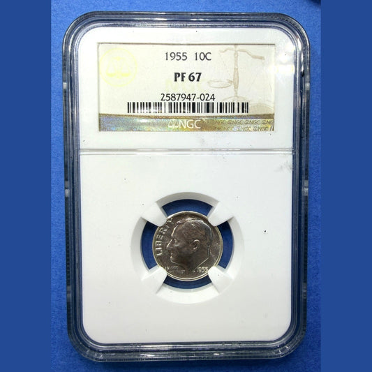 1955 Roosevelt Silver Dime Proof NGC PF67 Low Mintage 378,200 90% Silver 10C