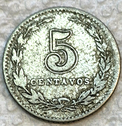ARGENTINA KM34 1897 SHARP VERY FINE FEATURES OLD ANTIQUE 5 CENTAVOS  COIN