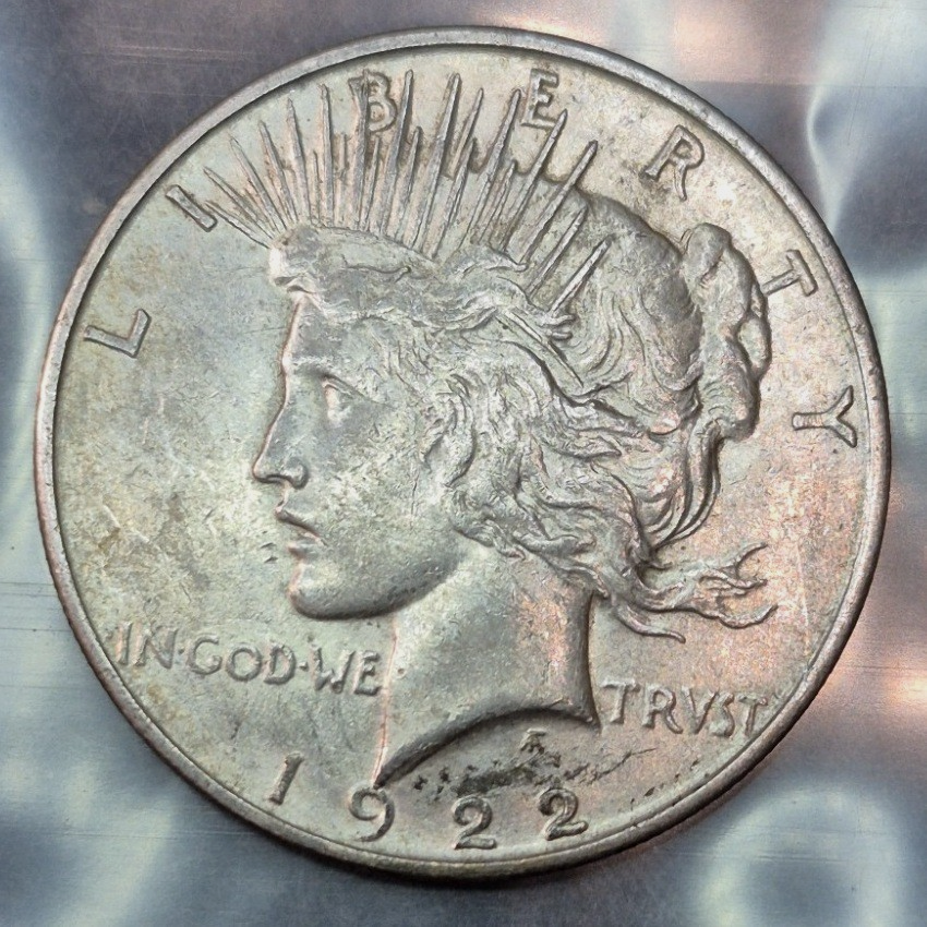 1922-D Peace Silver Dollar $1 AU About Uncirculated Denver Mint 90% Silver Toned