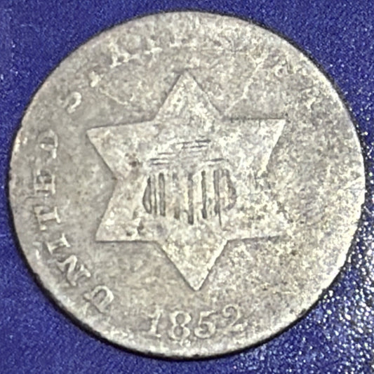 1852 Silver Three Cent Piece Trime 3C AG About Good 75% Silver US Coin...