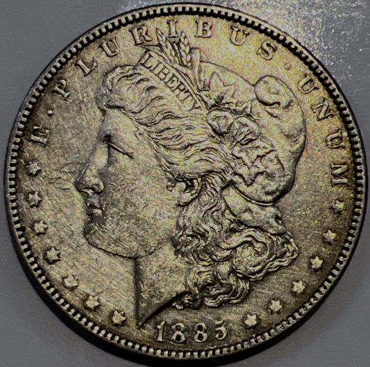 1885 P Morgan BEAUTIFUL GOLD TONING 90% Silver $1 Dollar SHARP Great Strike
