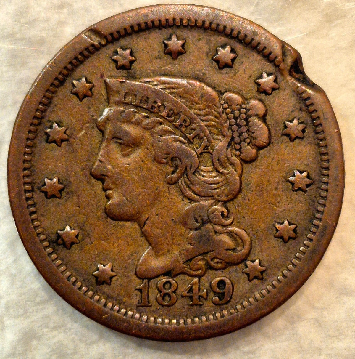 1849 Braided Hair Large Cent Choice Extremely Fine XF+ Features Dinged As Shown