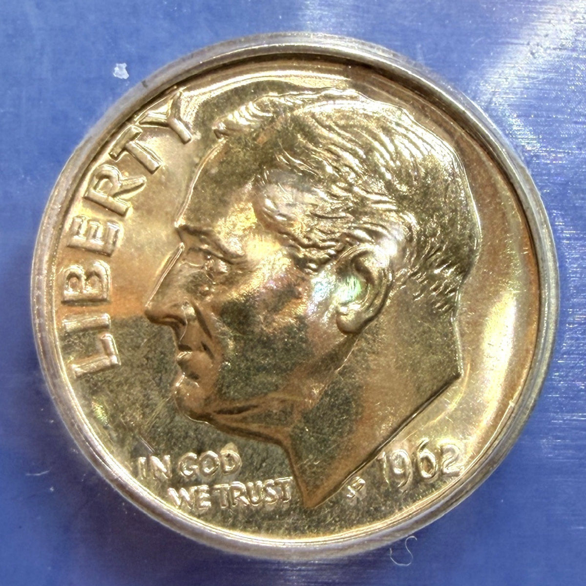 1962 Roosevelt Dime Proof ICG PR66 90% Silver 10C Golden Toned US Proof Coin