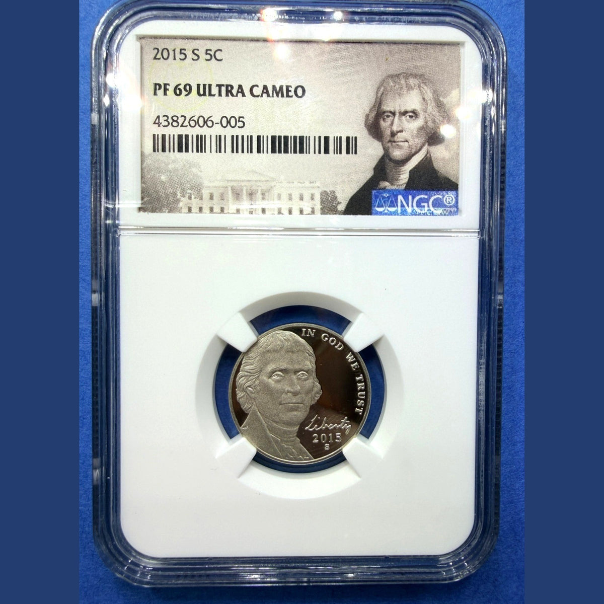 2015-S Jefferson Nickel Proof NGC PF69 Ultra Cameo Jefferson Portrait Label 5C