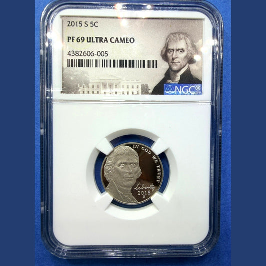 2015-S Jefferson Nickel Proof NGC PF69 Ultra Cameo Jefferson Portrait Label 5C