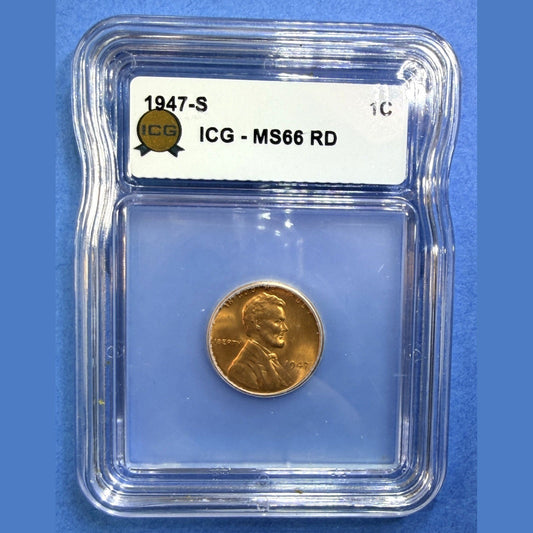 1947-S Lincoln Wheat Cent ICG MS66 RD Full Red Gem San Francisco Mint Penny