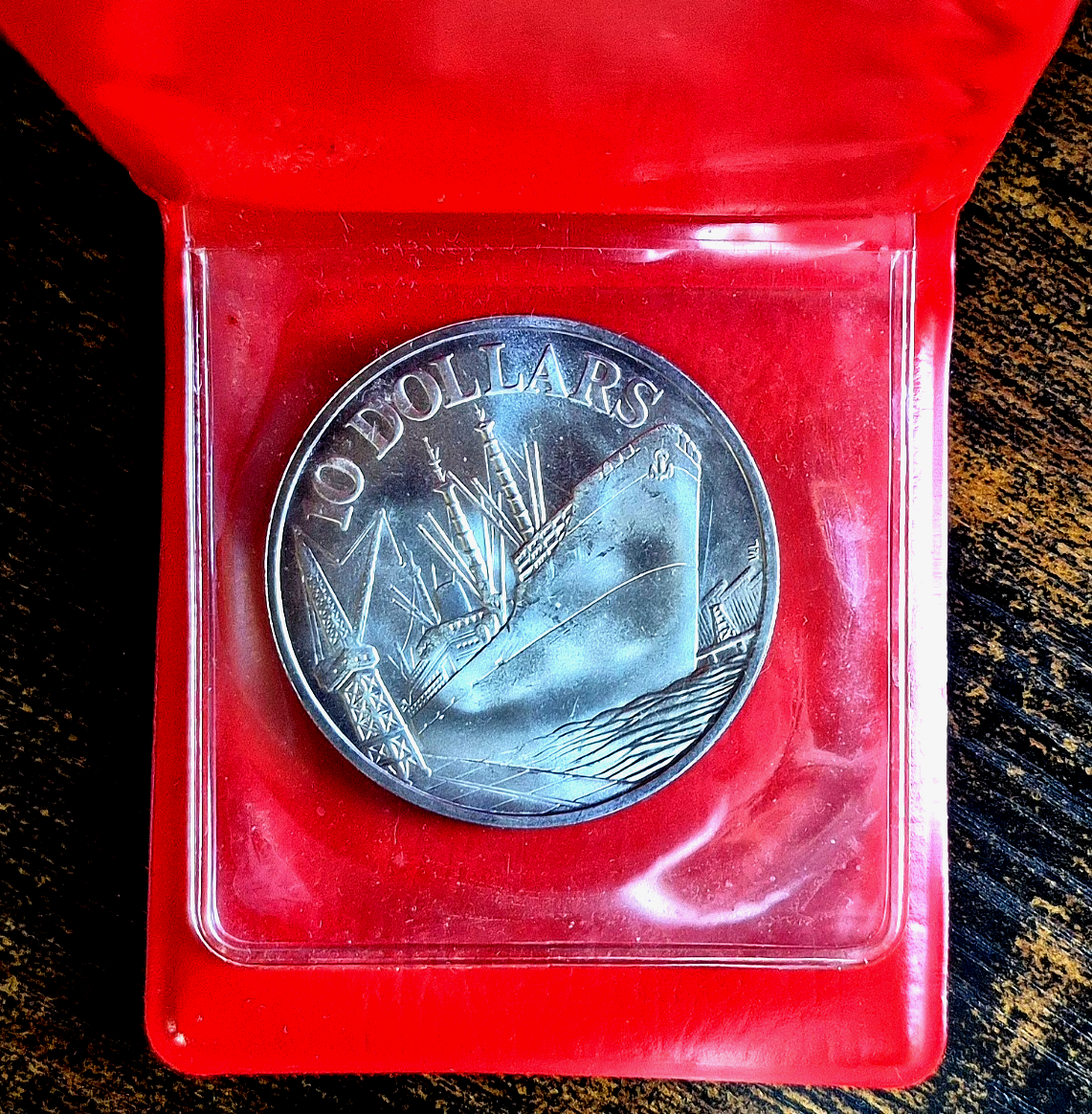 1976 SILVER SINGAPORE $10 COIN ANNIVERSARY OF INDEPENDENCE SHIP IN PORT (VIDEO)