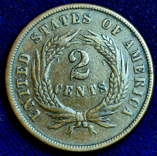 1865 2 Cent Piece Bold XF-AU Features, Strong "We", 1st Coin Made With Motto 2C
