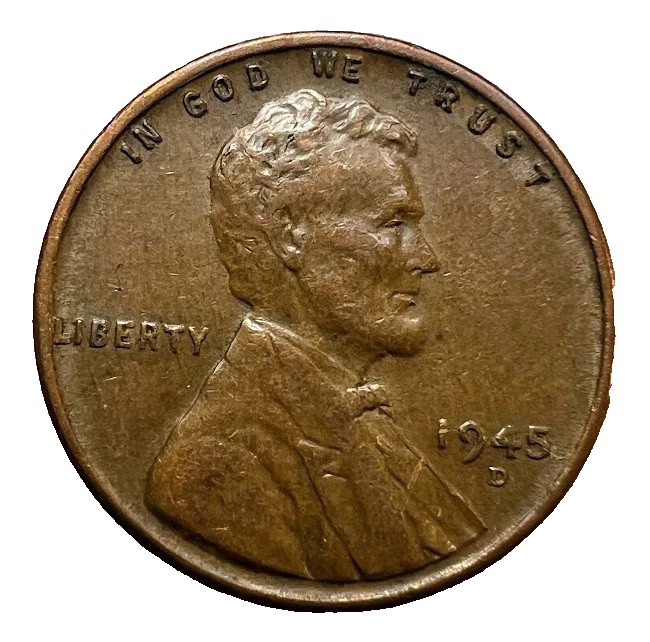 1945-D Lincoln Cent FINE - VERY FINE (F-XF) Circulated Condition Copper Penny