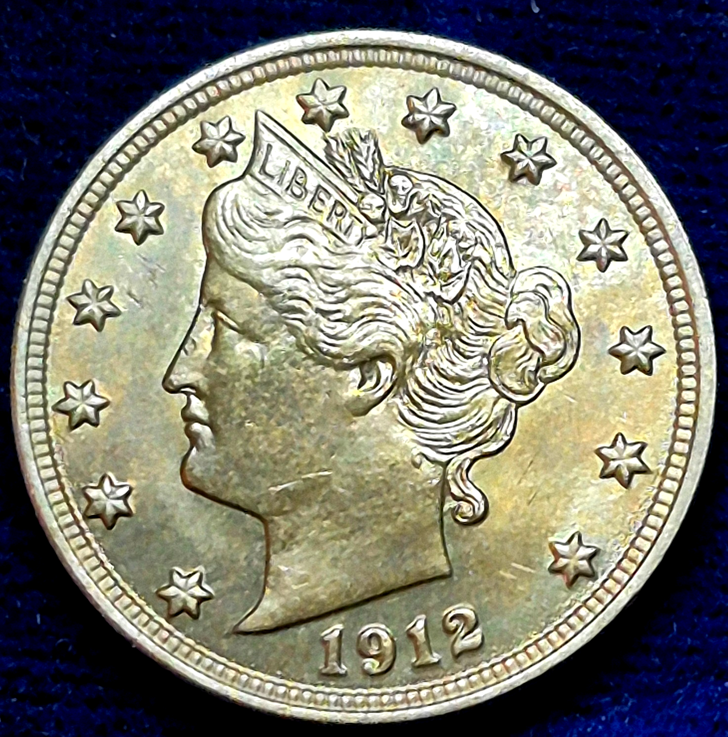 1912 LIBERTY "V" NICKEL Strong MS+ Features , With Coppery/Bronze/Rose Toning