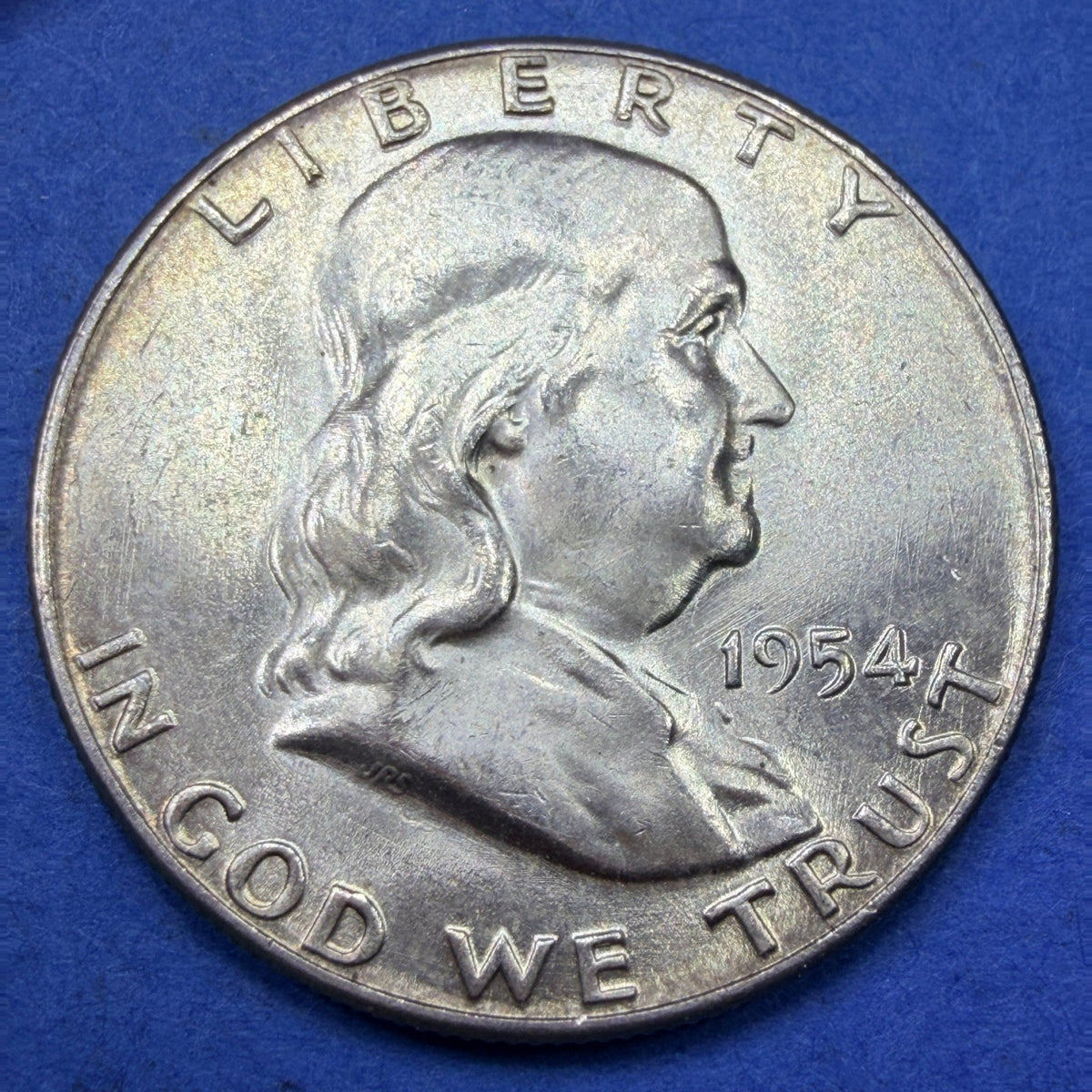 1954 Franklin Half Dollar 50C BU Brilliant Uncirculated 90% Silver Toned Coin