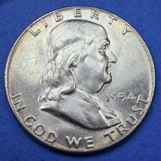 1954 Franklin Half Dollar 50C BU Brilliant Uncirculated 90% Silver Toned Coin