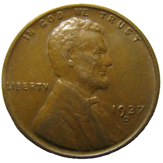 1937 D Lincoln Wheat Cent (G-F) Good to Fine Circulated 1c Copper Coins