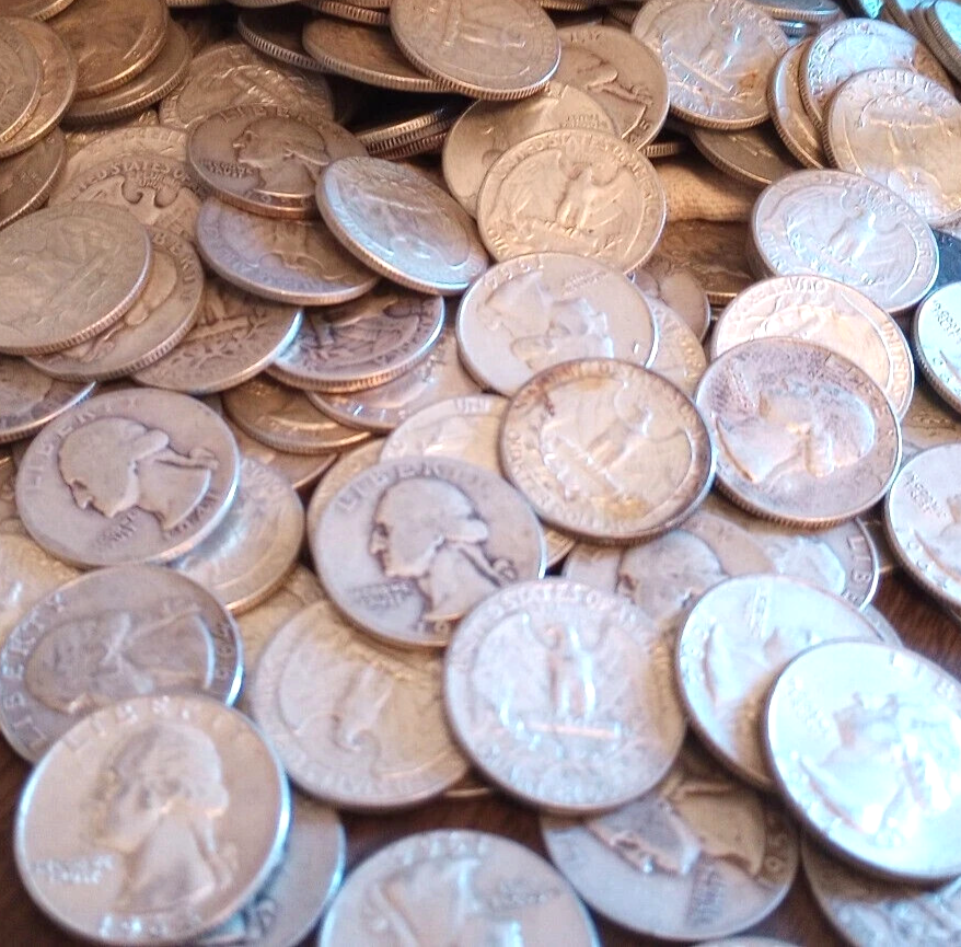 $1 Face Value 90% Silver Washington Quarters 25c Circulated (Four Coins) G - VG+