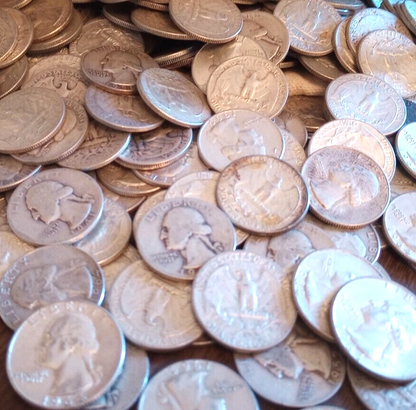 $1 Face Value 90% Silver Washington Quarters 25c Circulated (Four Coins) G - VG+