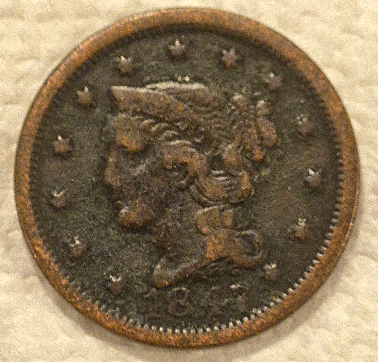 1847 N-24 R-1 Braided Hair Large Cent Coin Fine Features 1C