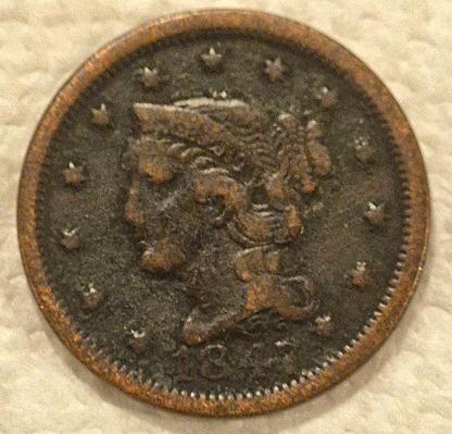 1847 N-24 R-1 Braided Hair Large Cent Coin Fine Features 1C