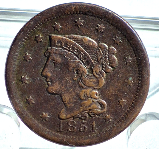 1851 Coronet Large Cent Braided Hair N5 R3 Strong Very Fine Features 1C