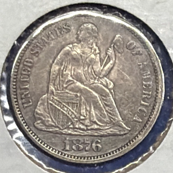 1876 P Seated Liberty 90% Silver Dime High Grade XF + Appearance VERY Nice Coin