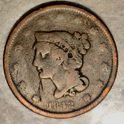 1842 Braided Hair Large Cent Small Date VG Features 1C Coin Shown