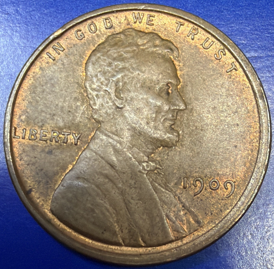 TONER ALERT! 1909 VDB BU Lincoln Wheat Cent Red Brown INTERESTING COLOR 1c Coin